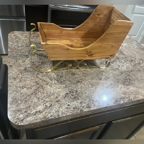 Wooden Sleigh with Gold Accents - Picture 3 of 4